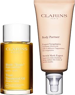 Clarins Tonic Body Treatment Oil and Body Partner Stretch Mark Expert Bundle | Stretch Mark Oil | Stretch Mark Cream for Pregnancy | Firms and Tones | Contains Natural Plant Extracts | All Skin Types