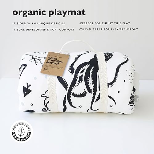 Miniatura 3 de Wee Gallery Tapete de juego para bebés con diseño de océano, reversible para el tiempo boca abajo, fabricado con materiales sostenibles, tapete de