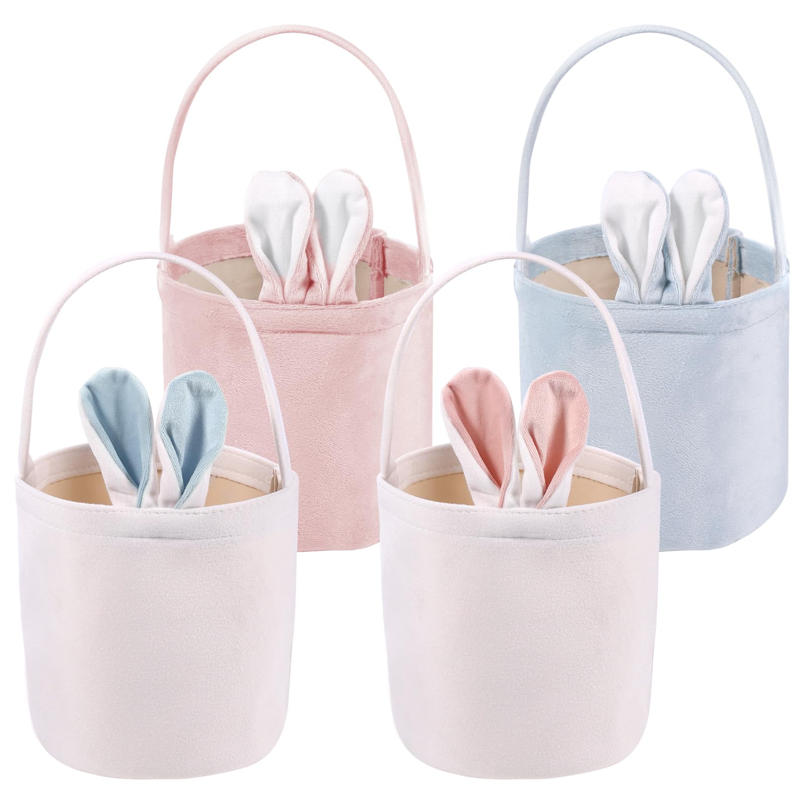 HOWAF 4pcs Easter Gift Bags, Reusable Easter Bags for Sweets with Handle, Velvet Gift Bag with Bunny Ears, Rabbit Ears Treat Sweet Gifts Wrap for Kids Spring Holiday Party Supplies, D