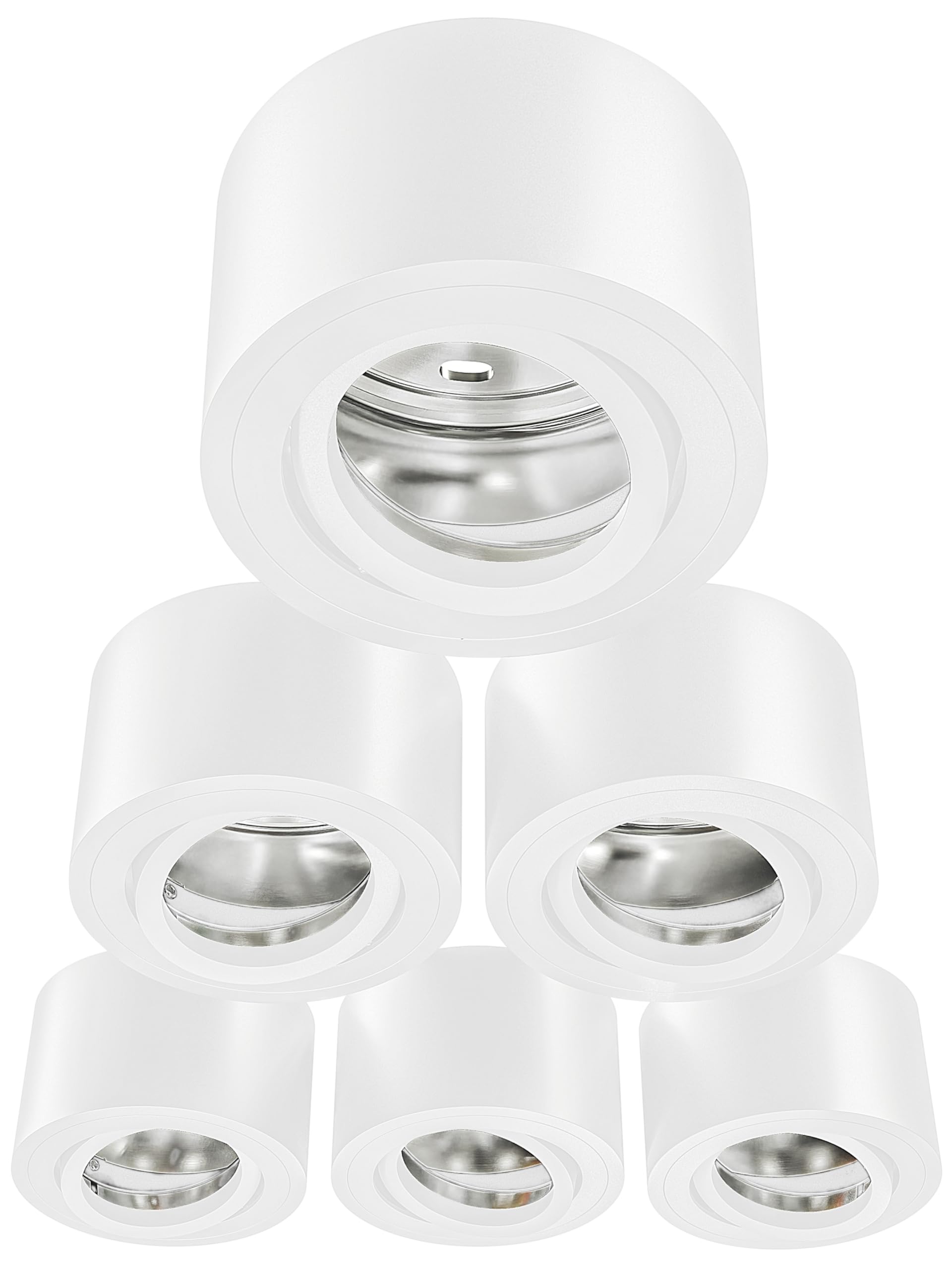 MATO 6x Aufbauspot weiß - extra flach & schwenkbar - Ø80x50mm - Aufputz Spots Decke ohne Leuchtmittel - Deckenspots, Aufbaustrahler, Aufbauleuchte für LED Module mit 50mm