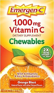 Emergen-C Chewable Vitamin C 1000mg, With B Vitamins And Antioxidants Tablet (40 Count, Orange Blast Flavor), Dietary Supplement
