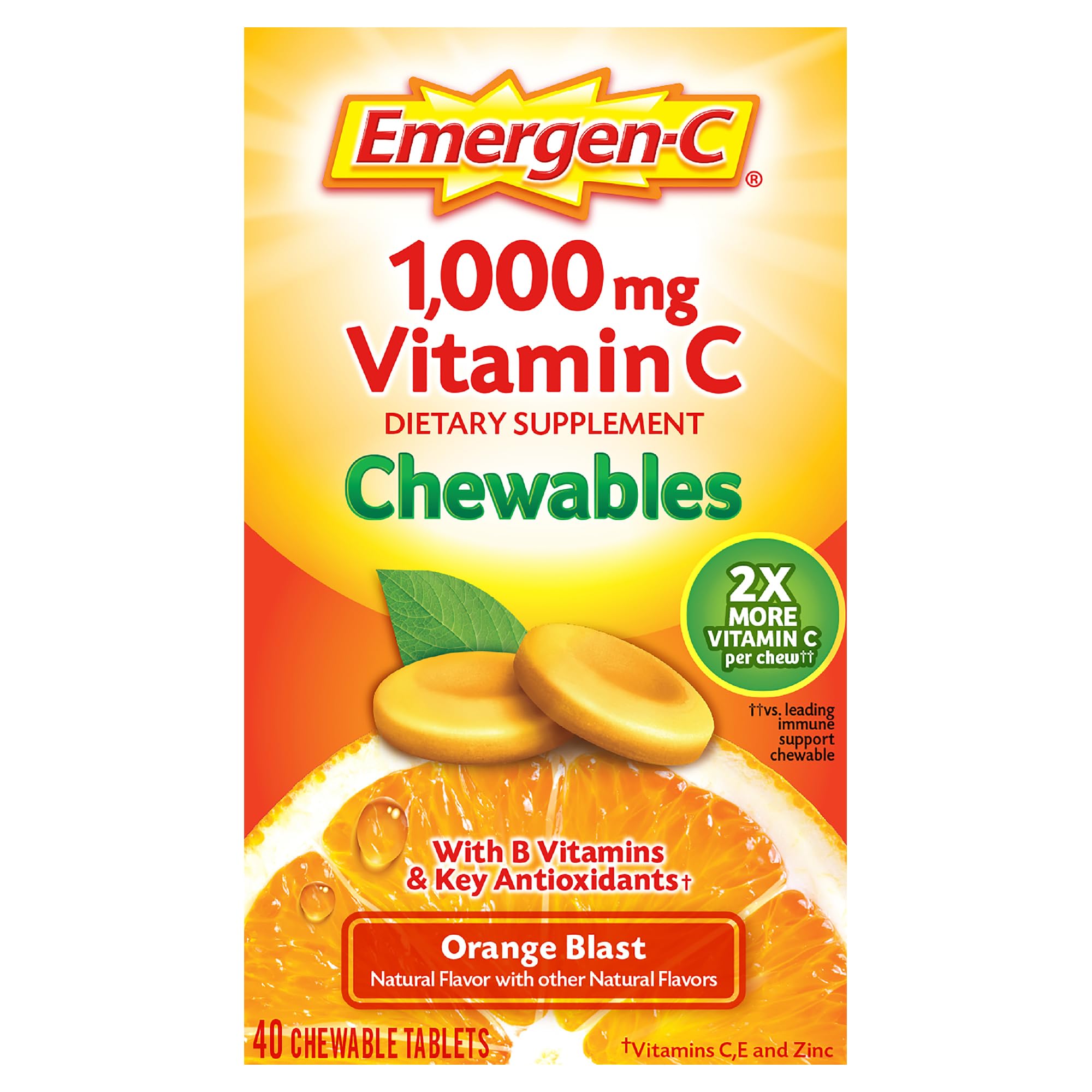 Chewable Vitamin C 1000mg, With B Vitamins And Antioxidants Tablet (40 Count, Orange Blast Flavor), Dietary Supplement