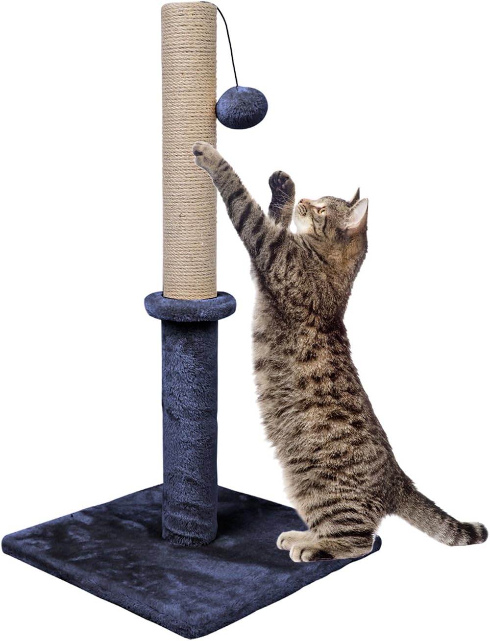 Dimaka 29" Tall Cat Scratching Post, Sisal Rope Scratcher Tree Covered with Soft Smooth Plush, Vertical Scratch, Modern Design 29 Inches Height (Greyish Blue)