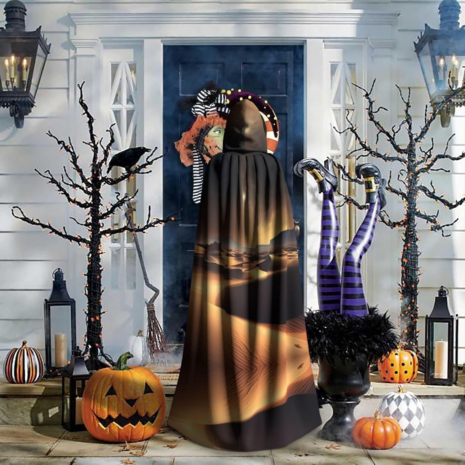 Sahara Desert Halloween Adult Hooded Cape, Hooded Robe Cape, Women's Men's Halloween Dress Up Party Cosplay Costumes. Black