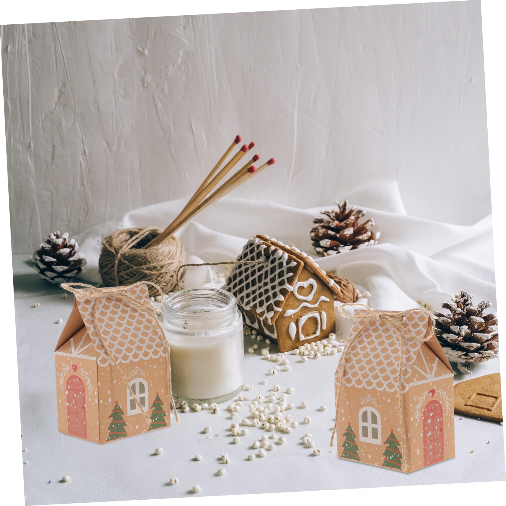 SEWOART 50satz Geschenkverpackungsboxen Hausform aus Kraftpapier Anhängern und Kordeln für Pralinen Weihnachtskekse und Kleine Geschenke