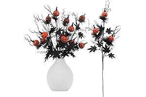 Versatile Halloween Floral Stems: 5PCS Pumpkin & Maple Leaf Artificial Branches for Festive Decor