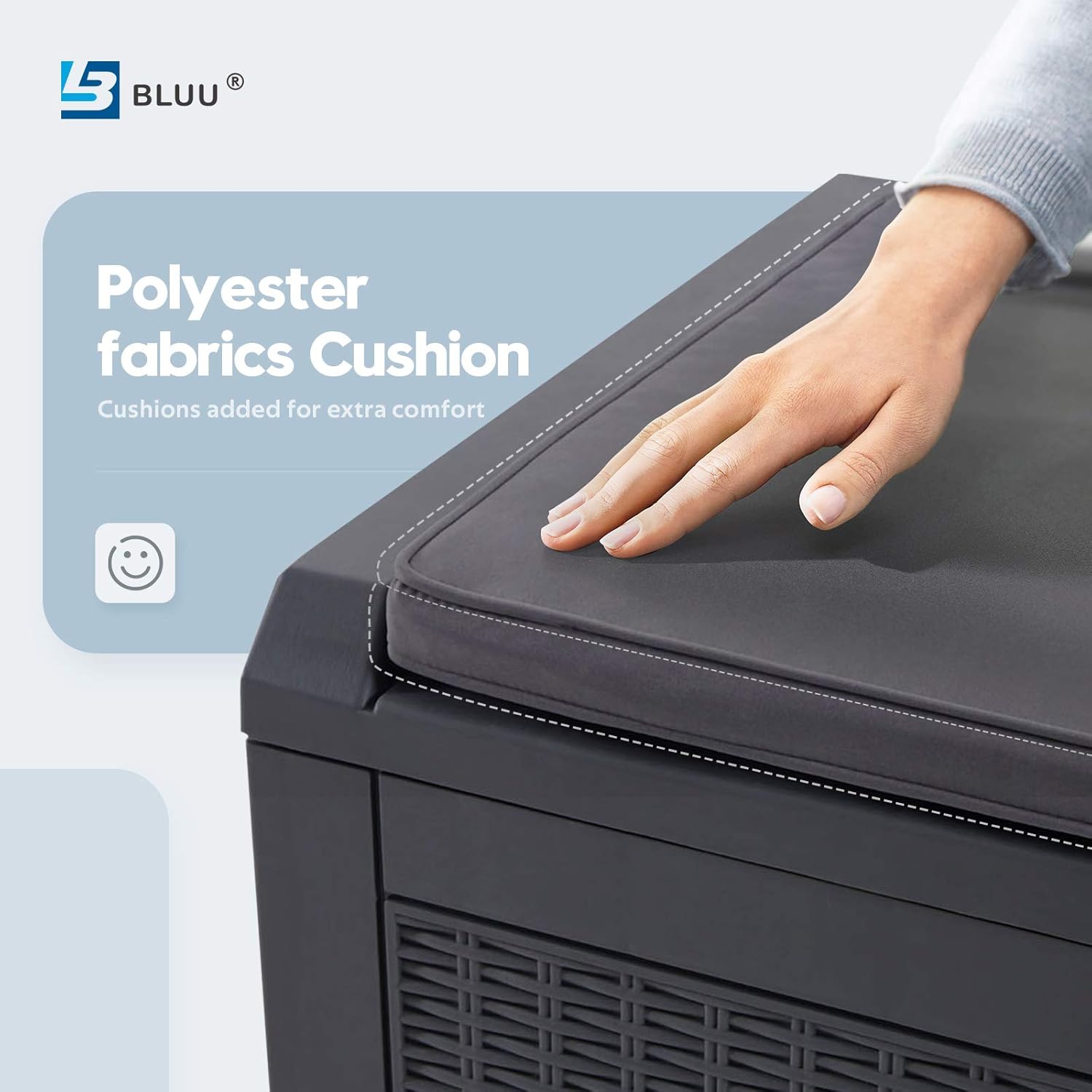 BLUU 100 Gallon Outdoor Deck Box with Cushion for Outdoor Pillows, Pool Toys, Garden Tools, Furniture and Sports Equipment| Waterproof Cabinet | Black | Lock Included : Patio, Lawn & Garden