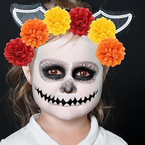 Miniatura 5 de Cabezas de flores artificiales de caléndula para Halloween, cabezas de flores de caléndula de seda, corona de múltiples capas, cabeza de flores de