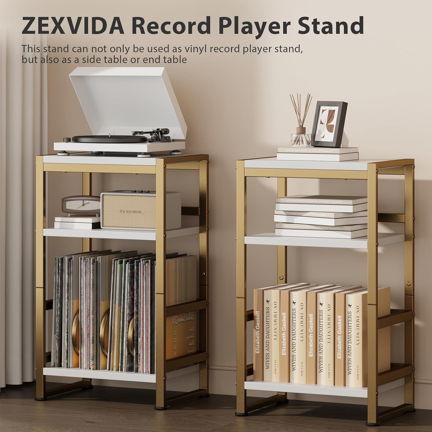 Record Player Stand,3-Tier Record Player Table with U-Shaped Vinyl Storage Up to 120 Albums,28" H End Table Turntable Stand with Storage,Record Table Vinyl for Living Room Bedroom