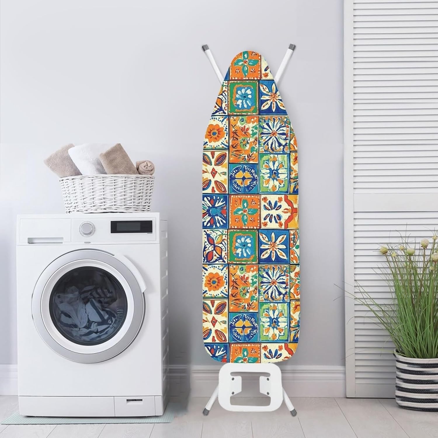 Large Ironing Board Cover and Pad 59x19 Bohemian Blue Yellow Iron Table Cover with Padding,Extra Wide,Resist Scorching and Staining,Heatproof,Adjustable Fastener Durable Stain