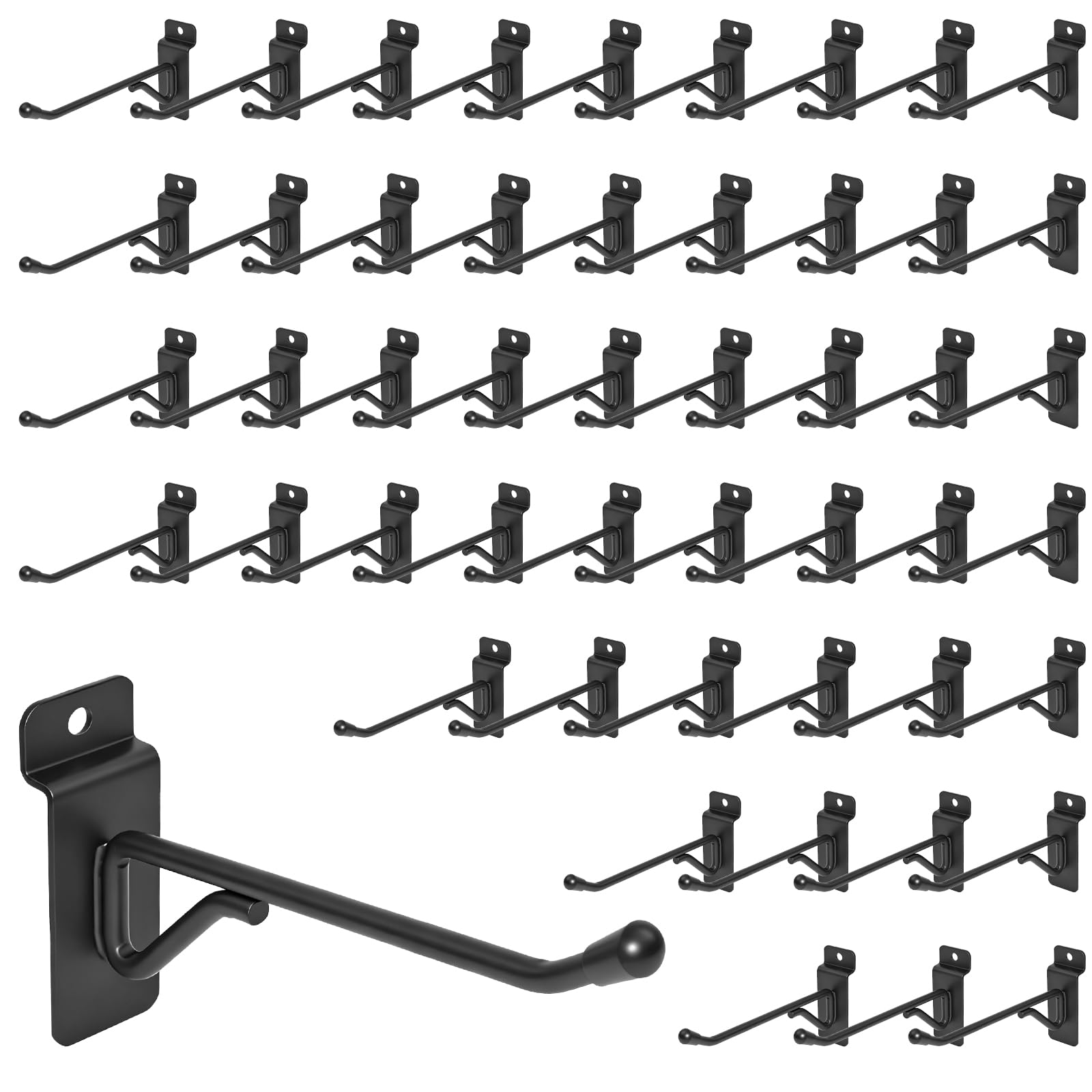 Wetoecotec Black 50 Pack 6 Inch Slatwall Hooks, Heavy Duty Slat Wall Hanger, Slat Wall Hanging Hook, Slatwall Accessories Display Hooks For Garage, Sheds, Retail Store, Kitchen, Craft Room (50, 6 Inch)