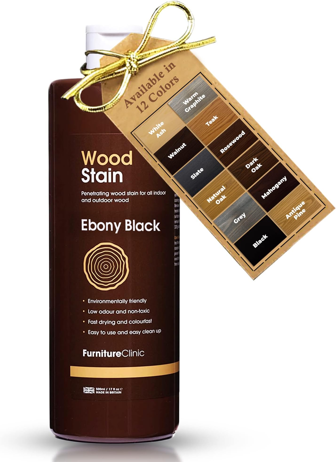 Furniture Clinic Wood Stain (Black) – Fast Drying, Highly Concentrated, And Easy-To-Apply For All Indoor & Outdoor Water Based Non-Toxic 250Ml