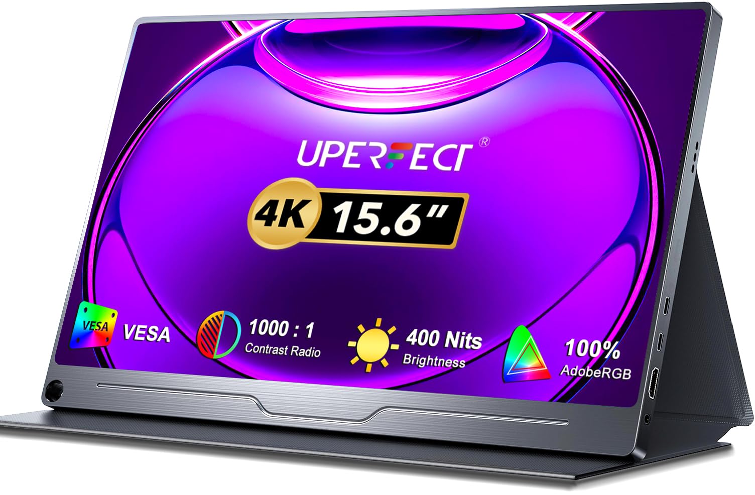 UPERFECT Portable Monitor 4K 15.6 Inch, 3840x2160 IPS UHD Matte Eye-Care IPS Screen with OTG Port HDMI USB C for PC Laptop Smartphone Switch PS-4/5 XBO, Mobile Display VESA Mount