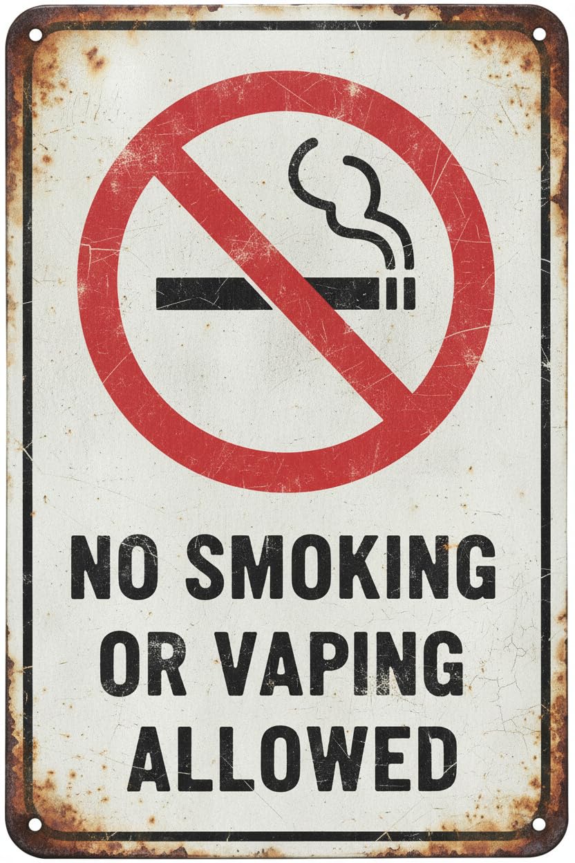 Wall Decor No Smoking Or Vaping Allowed Sign. 8x12Inch Aluminum Vintage Signs Plates Printed