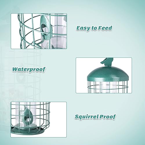 Miniatura 4 de Yinns Comedero de metal enjaulado para pájaros para exteriores, a prueba de ardillas, 2 libras, alimentador de tubo de alimentación para pájaros