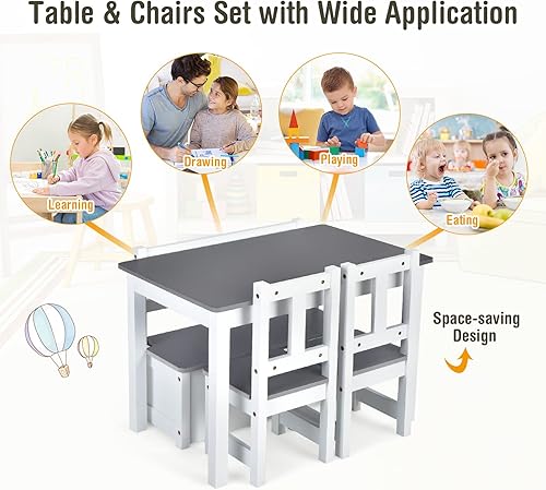 Miniatura 7 de Costzon Juego de mesa y silla para niños mesa de actividades de madera con banco de almacenamiento de juguetes y 2 sillas para niños leyendo arte