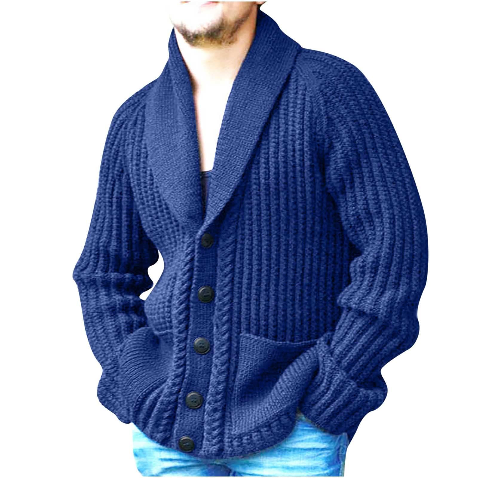 Cardigan Uomo In Maglia Con Collo Scialle, Maniche Lunghe, Patchwork Artistico E Tasche Jacquard, Per Autunno E Inverno