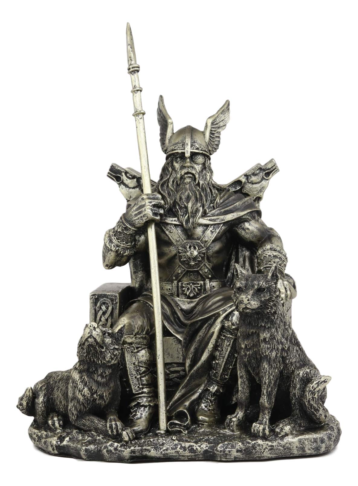 Ebros Gift Norse Viking Mythology Odin The Alfather Sitting On A Throne with Two Wolf Dogs Statue Norselandic Folklore Thor Ragnarok Trilogy Wotan Decorative Figurine 10.5" High
