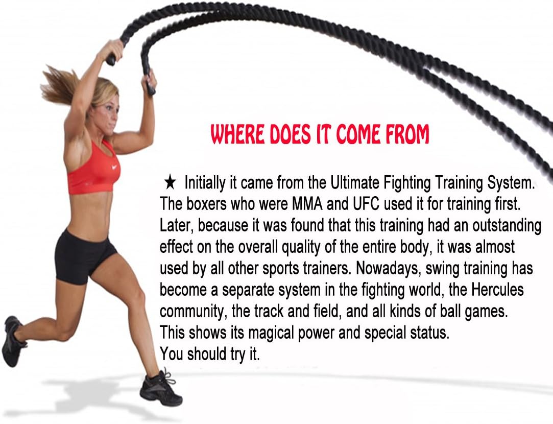 Battle Rope 1" Poly Dacron 30,40,50 ft Workout Strength Training Rope Undulation Rope for Beginners,Teens,Females