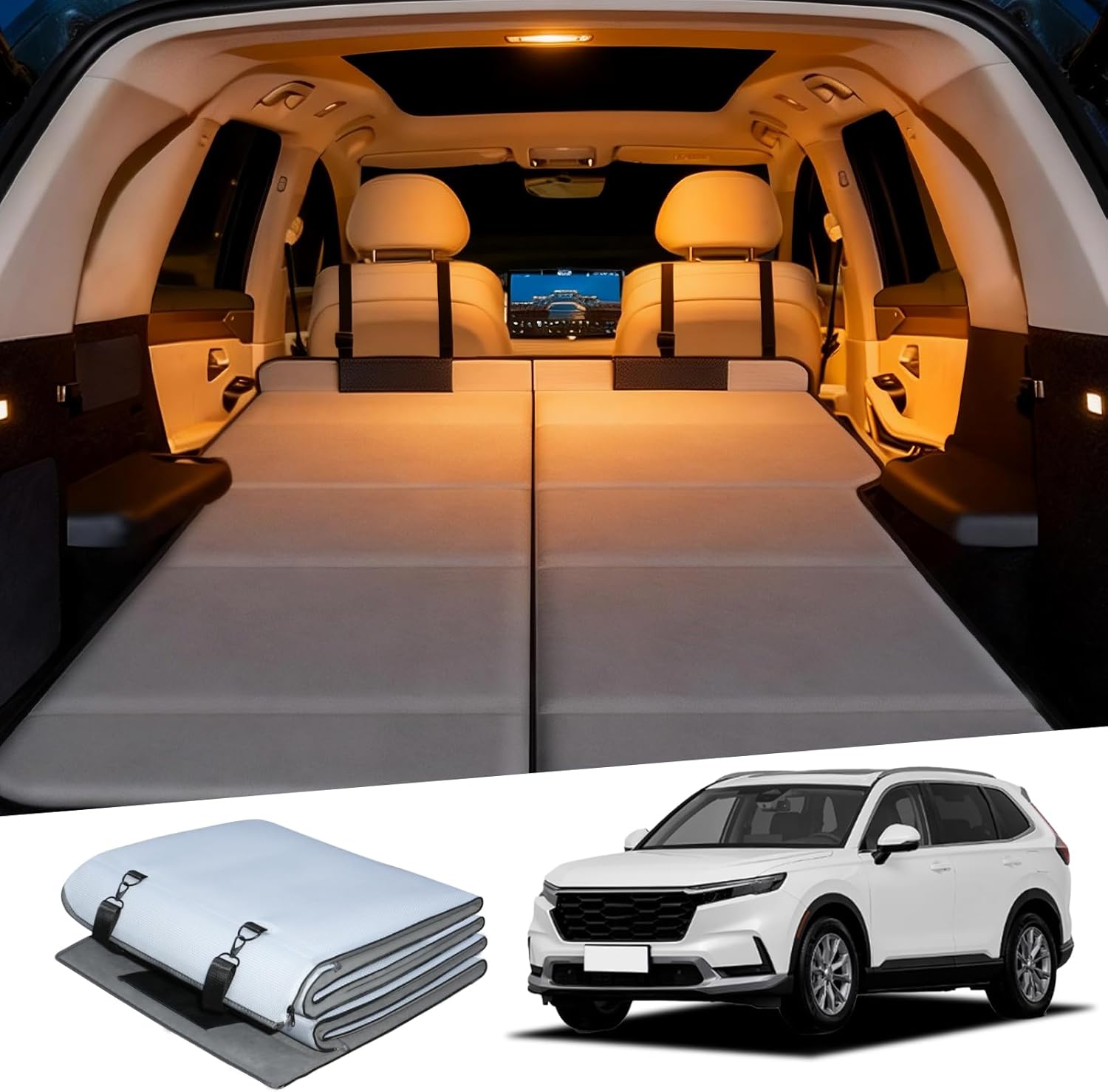 SUV Camping Bed for Honda CR-V, Trunk Travel Platform | Sleeping Pad for Rest, Soft Flocking Mattress with Foldable Storage Design, Portable Non-Inflatable Trunk Bed, Car Camping Accessories, Gray