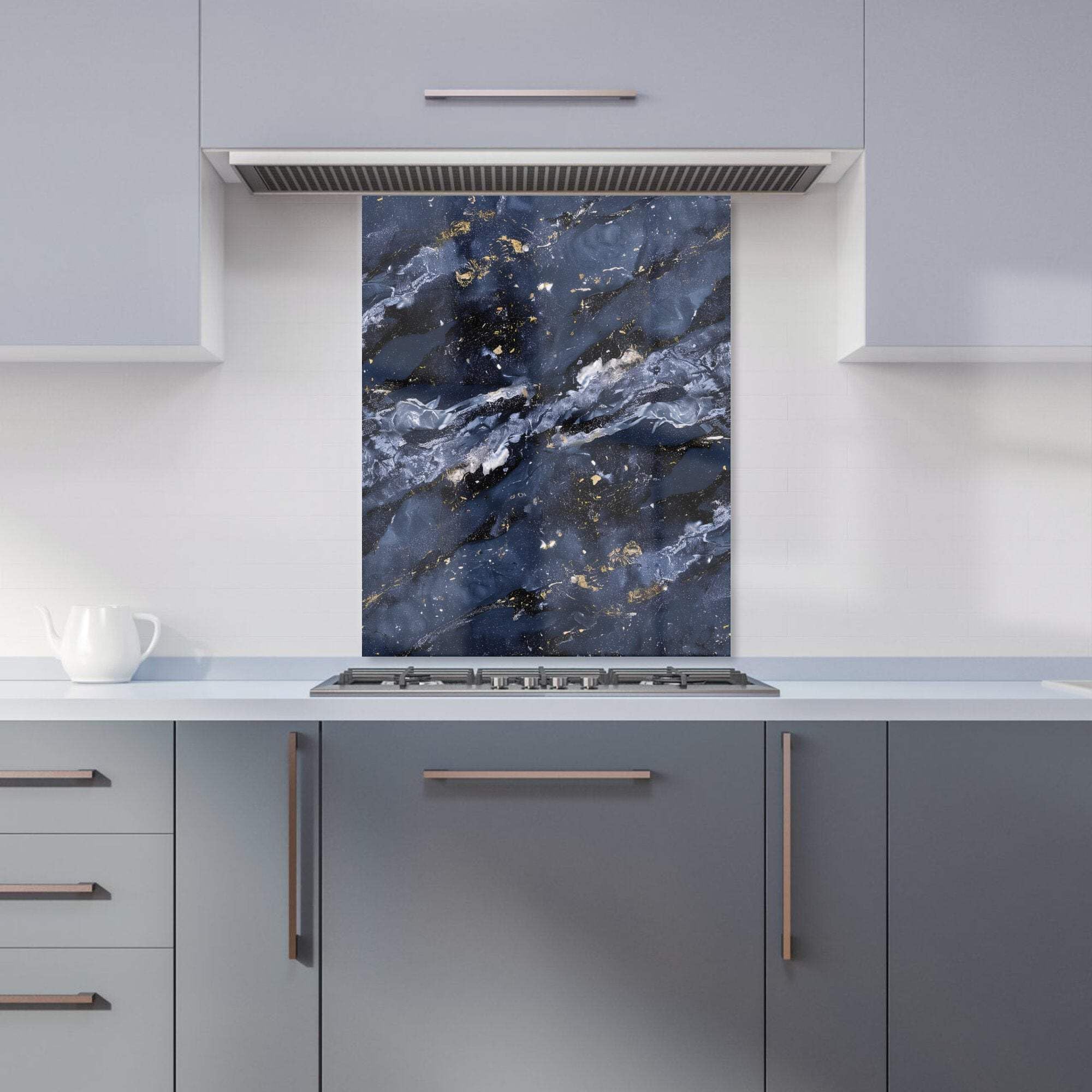 Warren Reed Blue - Designer Deep Ocean Quartz Effect Kitchen Splashback - W600mm X H750mm