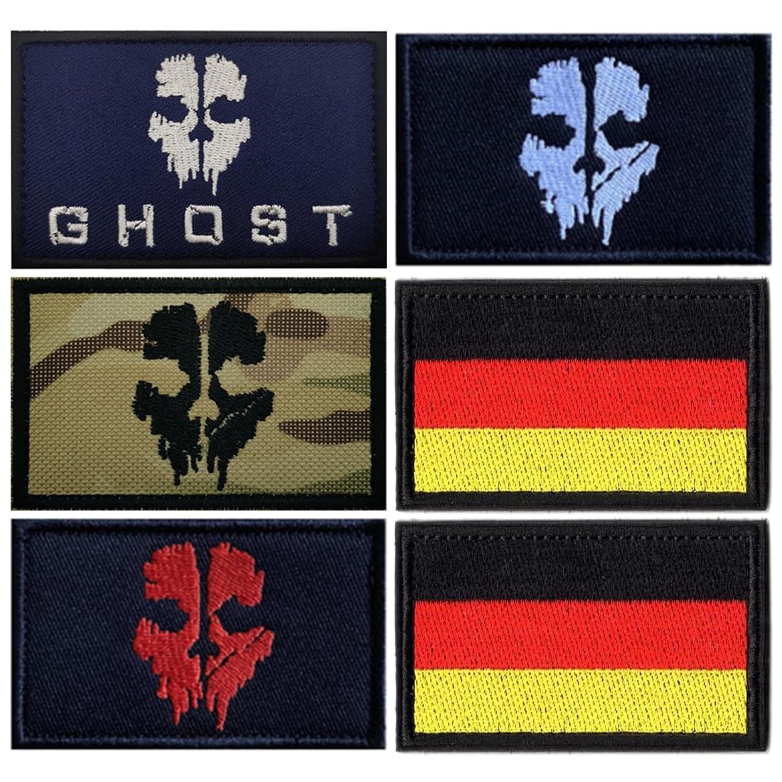 6 Pieces Patches Velcro Military Tactical Patches Germany Patches Velcro Funny Call of Duty Ghost Mask Airsoft Patch Velcro for Backpacks Tactical Clothing Sticker Badge