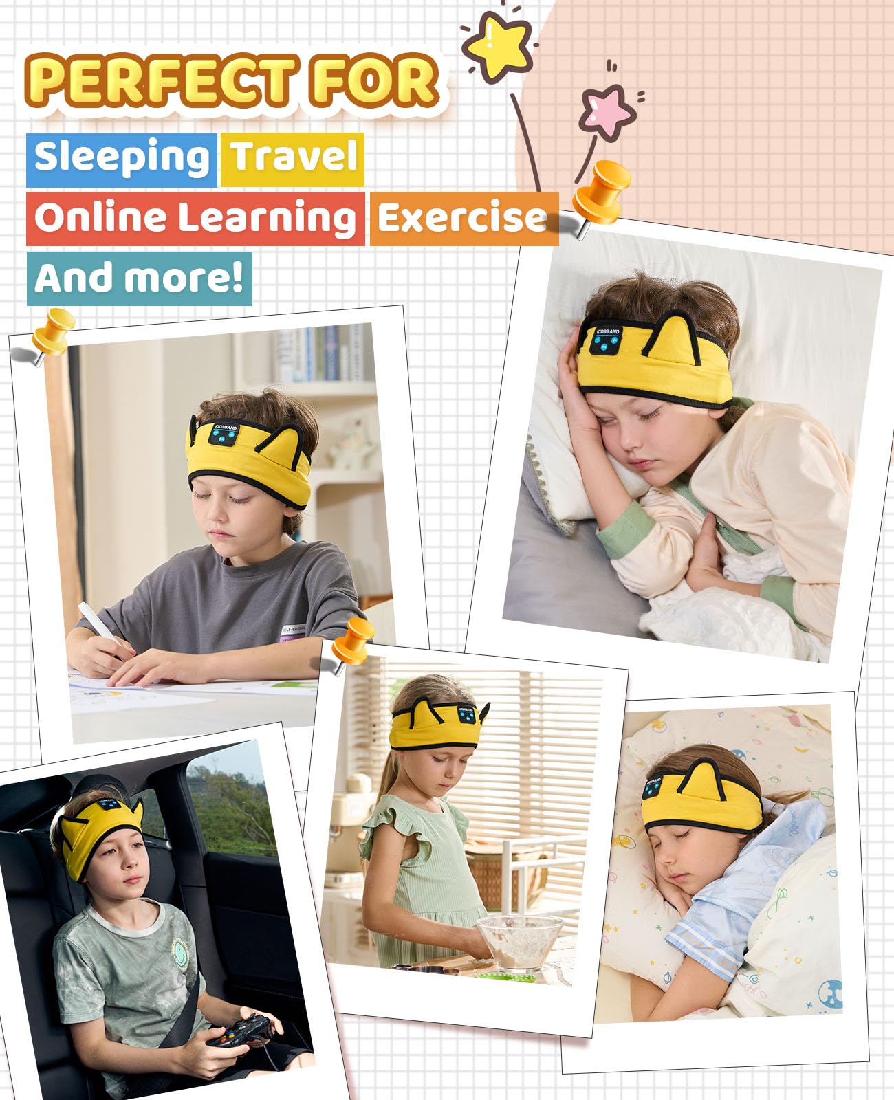 Diadema de auriculares para niños pequeños, bebés y niños, reproducción inalámbrica con Bluetooth, conector de 3,5 mm, ajuste cómodo, sin presión en las orejas, volumen seguro limitado, ajustable para