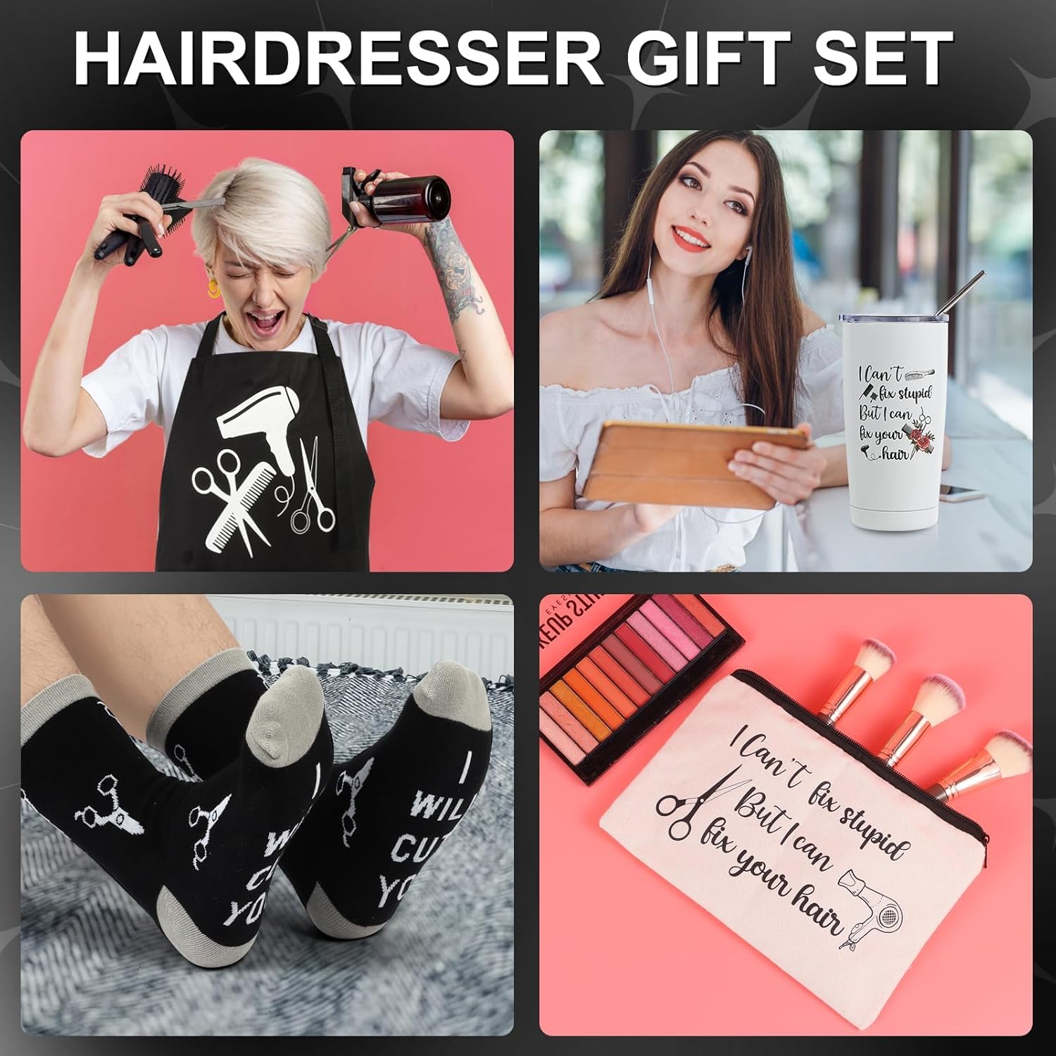 10 Pieces Hairdresser Gifts Set for Women Hair Stylist Appreciation Gift Set Christmas Gift with Tumbler,Socks,Makeup Bag,Keychain,Candle,Scissor Hair Clips,Apron,Greeting Card (Tumbler) - Image 4