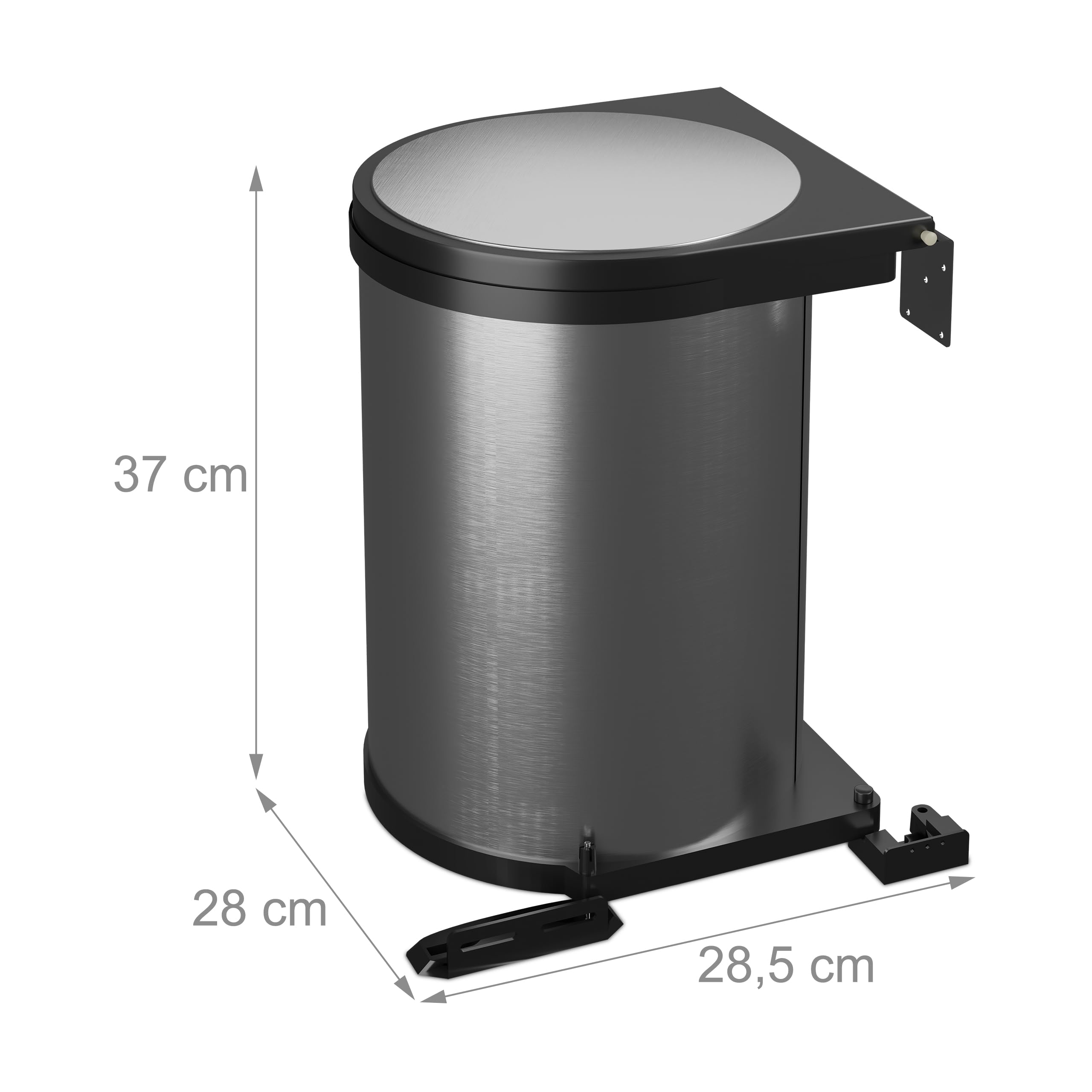 Relaxdays Einbaumülleimer, 12 L, Einbau Unterschrank, Schwenkeimer Küche, HBT: 37x28x28,5 cm, Edelstahl, silber/schwarz