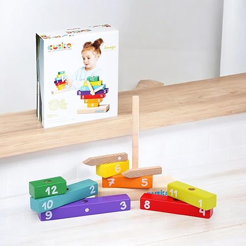 Miniatura 26 de CUBIKA Camión grúa de madera – Juego de vehículos de construcción magnética para niños pequeños a partir de 18 meses – Juguete Montessori