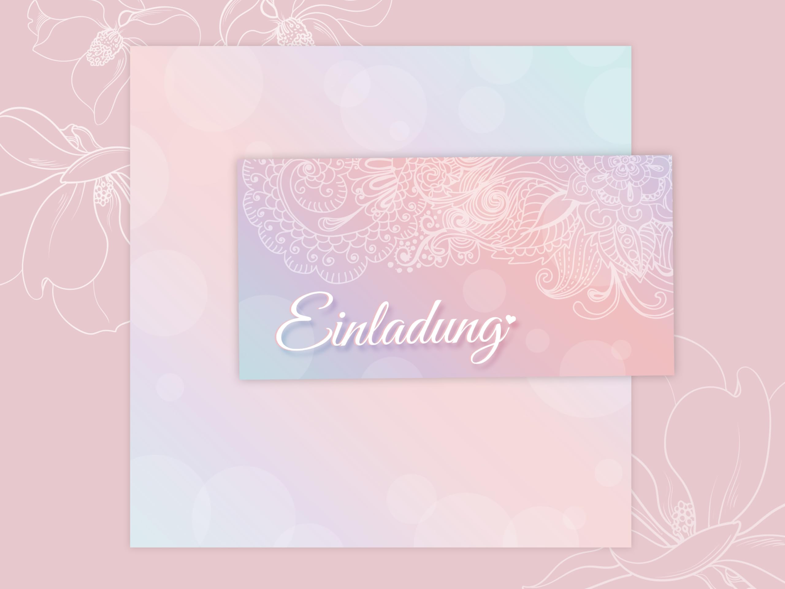 250 Einladungskarten für Hochzeit, Standesamt, Geburtstag, Konfirmation, Kommunion, Jugendweihe, Taufe, Geburtstag Jubiläum. Klappkarten DIN lang (21 x 10,5 cm). Design mit elegantem Ornament und Herz