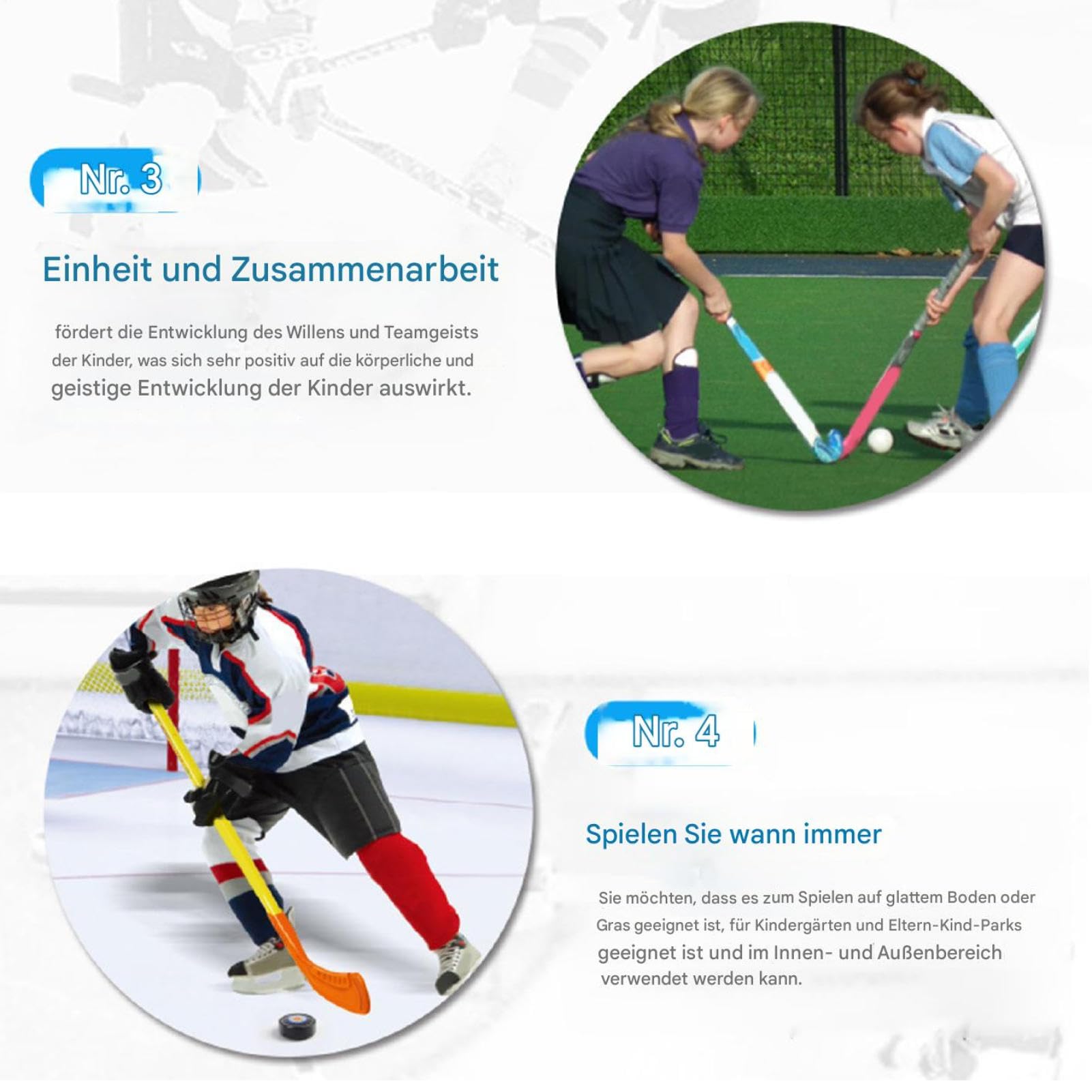 Generisch Ensemble de crosse de hockey pour enfants - Crosse de hockey sur glace portable et balles - Équipement d'entraînement sportif - Matériau durable - Équipement d'intérieur pour débutants