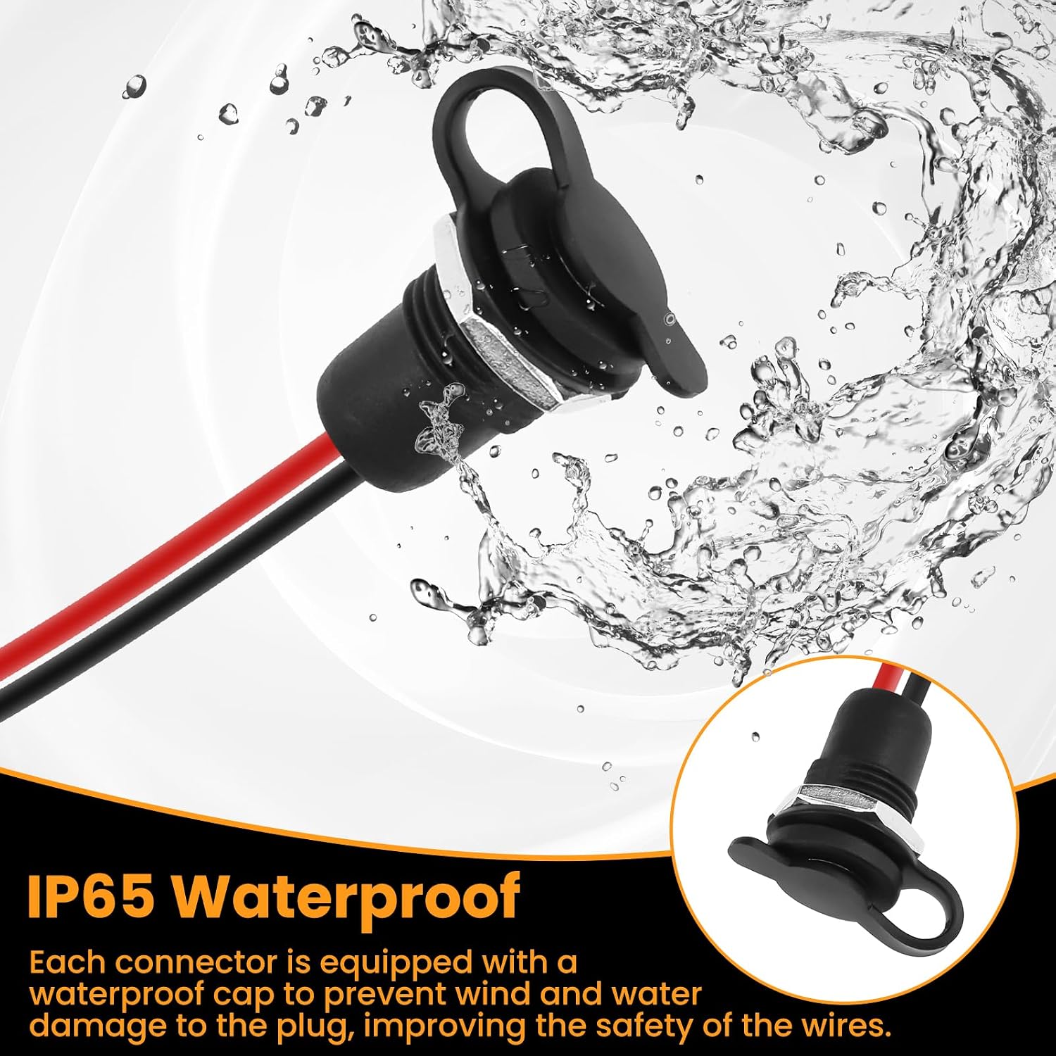 10A DC-099 Power Jack Cord Socket, 5.5x2.5MM Threaded Female Mount Connector Adapter with 5.9 Inch 18AWG Pre-soldered Wires and Waterproof Cover Cap (6 Pack)