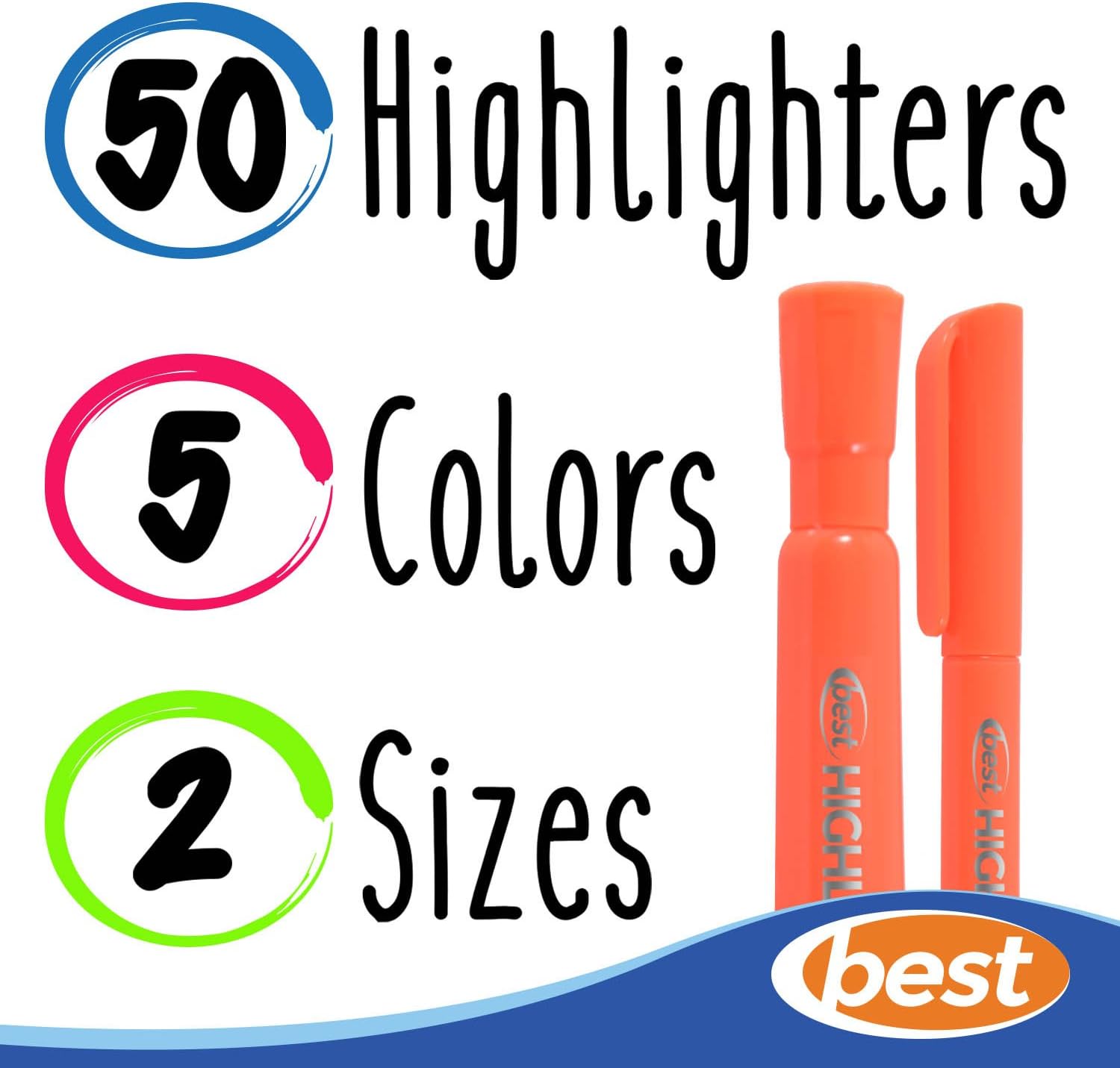 Best Highlighters (Extra Large 50 Pack) 2 Styles (Large Barrel & Pen Size) Assorted Fluorescent Colors - Perfect for Bible Study, Classroom, Students, and Teachers!