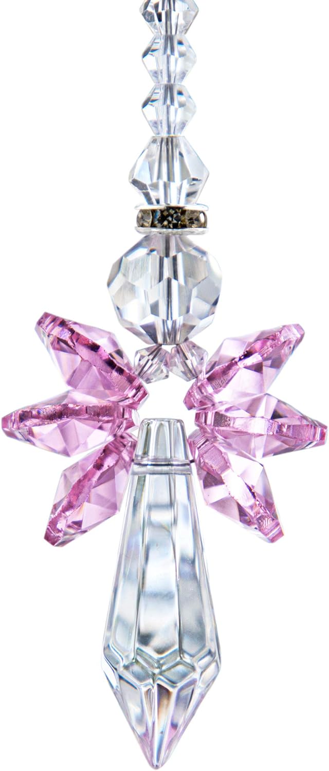 Rainbow Guardian Angel Crystal Suncatcher for Home/Car Decoration & Porch Decor & Hangings Crystal Glass Ornament for Valentines Day, Gift for Mom Women (Pink)