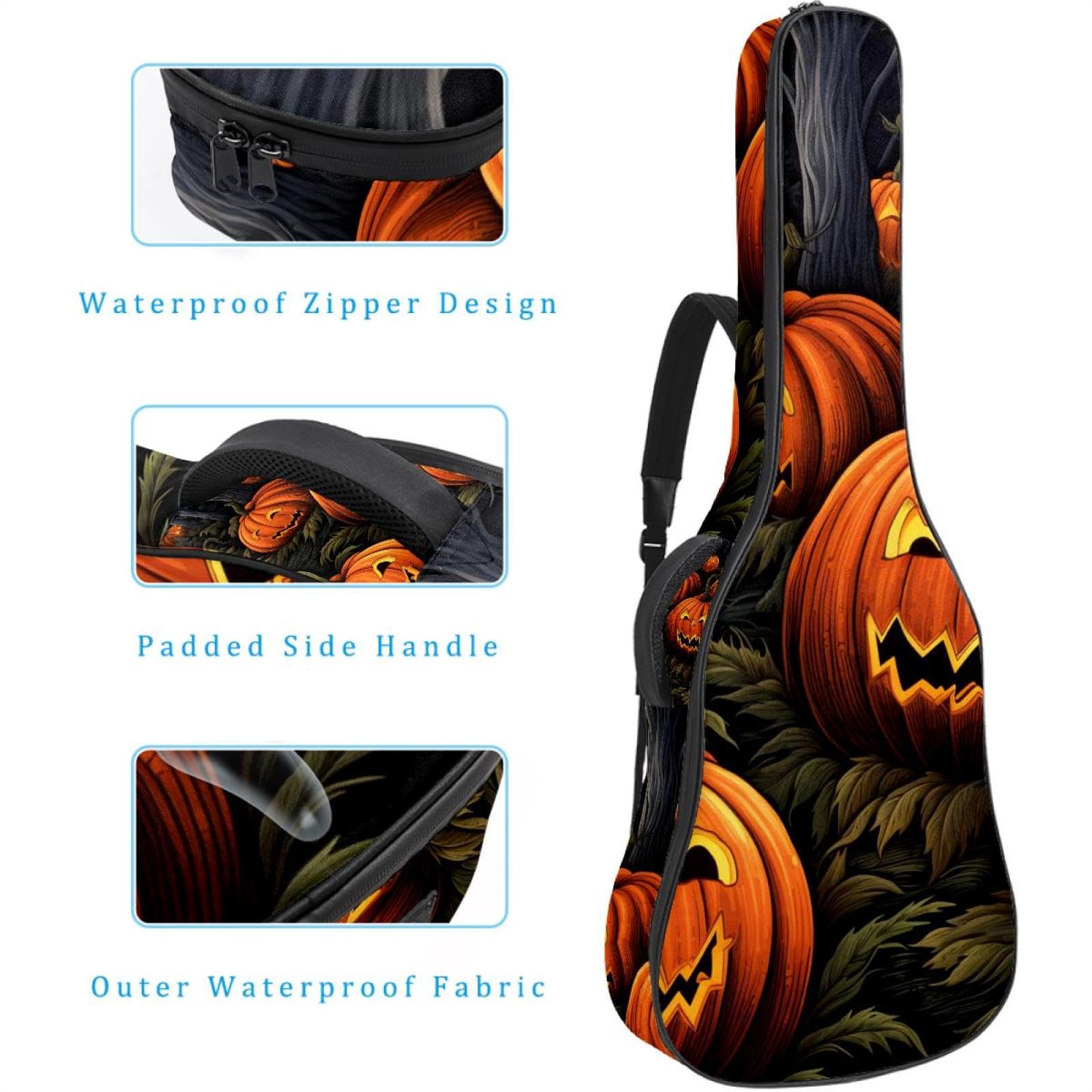 Art Halloween Pumpkin 82 41 106,7 cm Akustikgitarrentasche mit verstellbarem Schultergurt Gitarrentasche mit Rückenaufhänger, geeignet für E-Gitarren, Bassgitarren, klassische Gitarren, Ukulele,