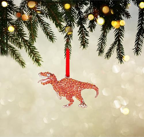 Miniatura 5 de WaaHome Adornos de Navidad de dinosaurio de metal, adornos de recuerdo de dinosaurio naranja para decoraciones de árbol de Navidad, decoración de