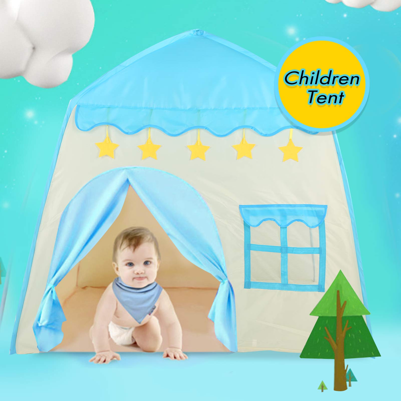 Tenda per bambini Tenda da gioco Princess Castle Indoor Outdoor Teepee Toys Blu per camera
