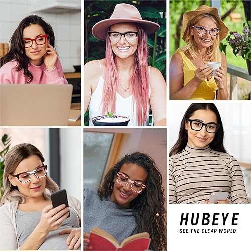 Miniatura 8 de Hubeye 5 pares de anteojos de lectura cuadrados estilo Oprah para mujeres y hombres, bloqueo de luz azul, lectores de computadora con funda de cuero