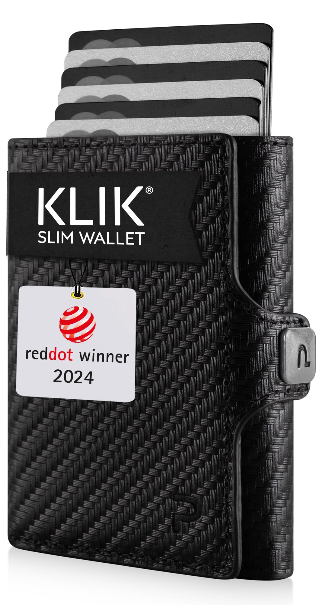 KLIK Classic Slim Wallet mit Münzfach - Mini-Geldbörse für Herren aus Echtleder - Kleines Kartenetui mit RFID-Schutz für 10-14 Karten - Carbon