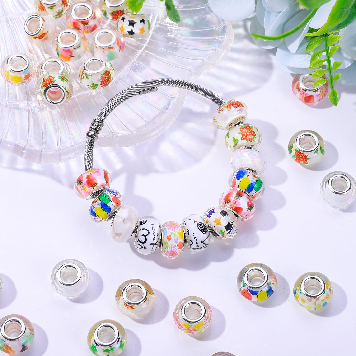650 Pcs European Craft Beads - Large Hole Lampwork Beads For DIY Jewelry Making