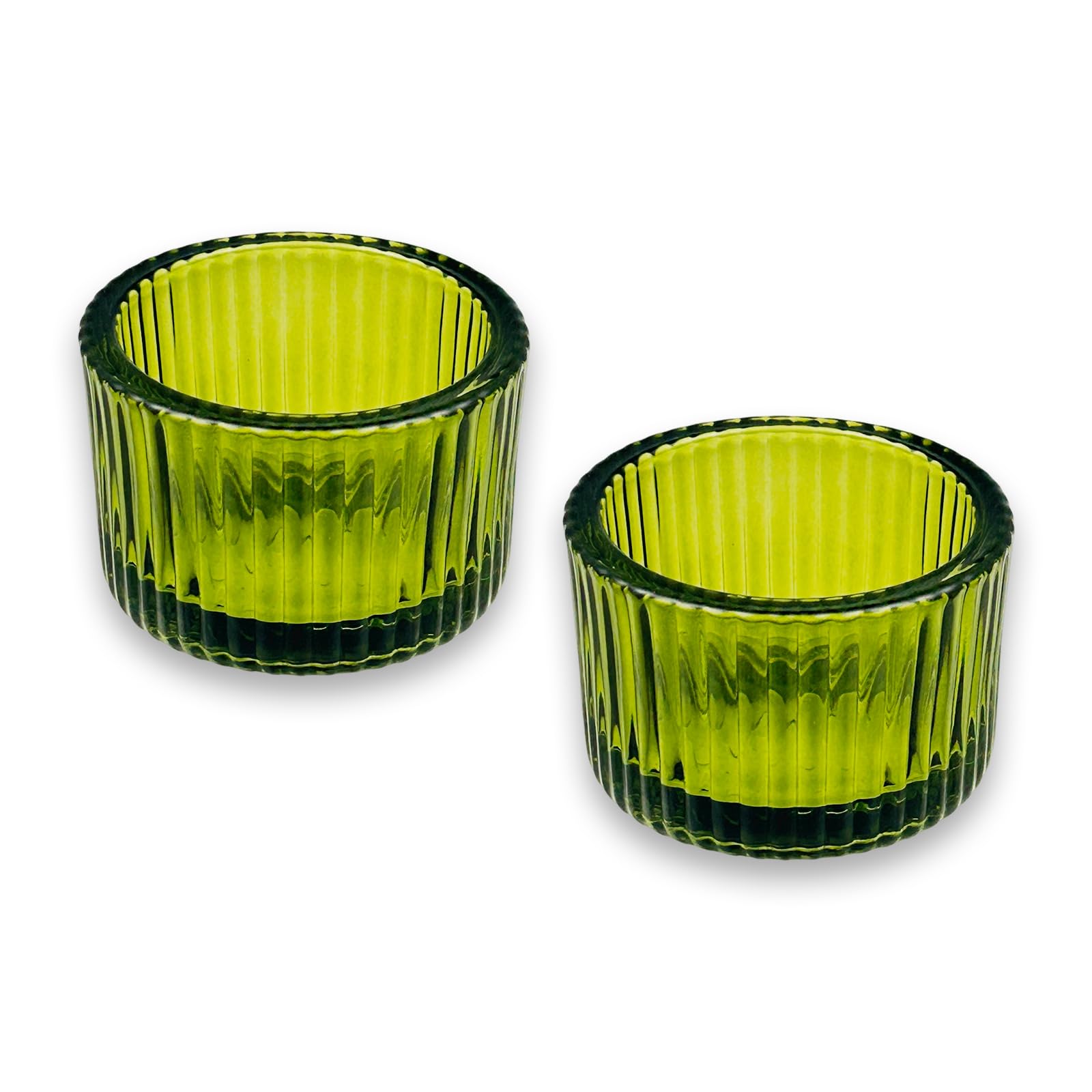 Bliceon 2 Pcs Tealight Candle Holders - Glass Votive Candle Holders for Weddings, Dinner Parties, and Home Decor - Green Centerpiece Accent for Table Setting