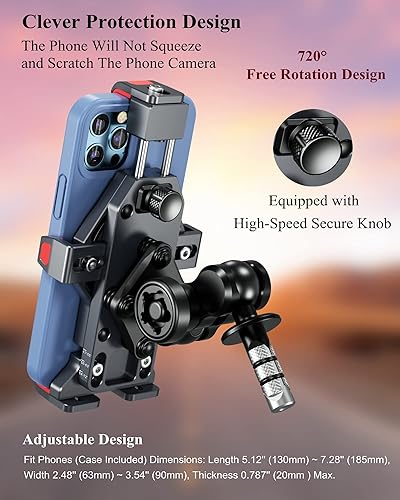 Miniatura 6 de BRCOVAN Soporte de teléfono para horquilla de motocicleta con amortiguador de vibraciones y bloqueo seguro de alta velocidad, antirrobo, aleación de