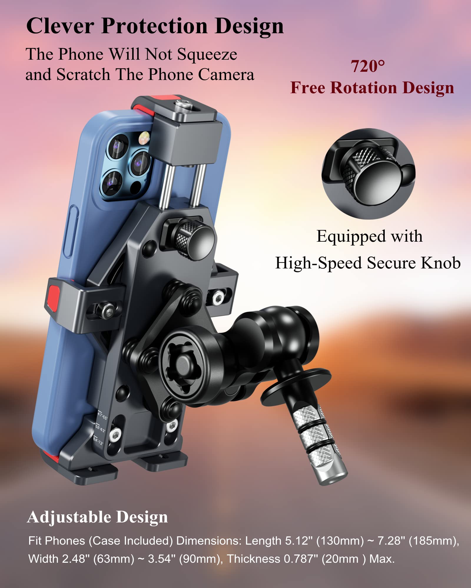 BRCOVAN Lega Alluminio Supporto Telefono per Stelo Forcella Motociclo con Smorzatore Vibrazioni, Metallo Porta Telefono per Moto per 4.7''-7.2'' Smartphone