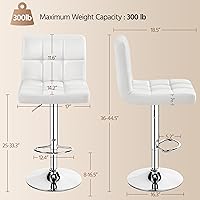 Vista 3 de Yaheetech Juego de 2 taburetes de bar, taburetes de bar giratorios ajustables de piel sintética, taburetes de barra hidráulicos sin brazos, sillas