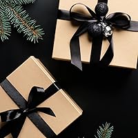 Vista 3 de joycraft Cinta de regalo negra, cinta de Navidad, cinta de envoltura de regalos, 3/4 pulgadas de ancho, cinta de satén de tela de 50 yardas