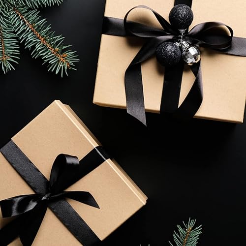 Miniatura 3 de joycraft Cinta de regalo negra, cinta de Navidad, cinta de envoltura de regalos, 34 pulgadas de ancho, cinta de satén de tela de 50 yardas para