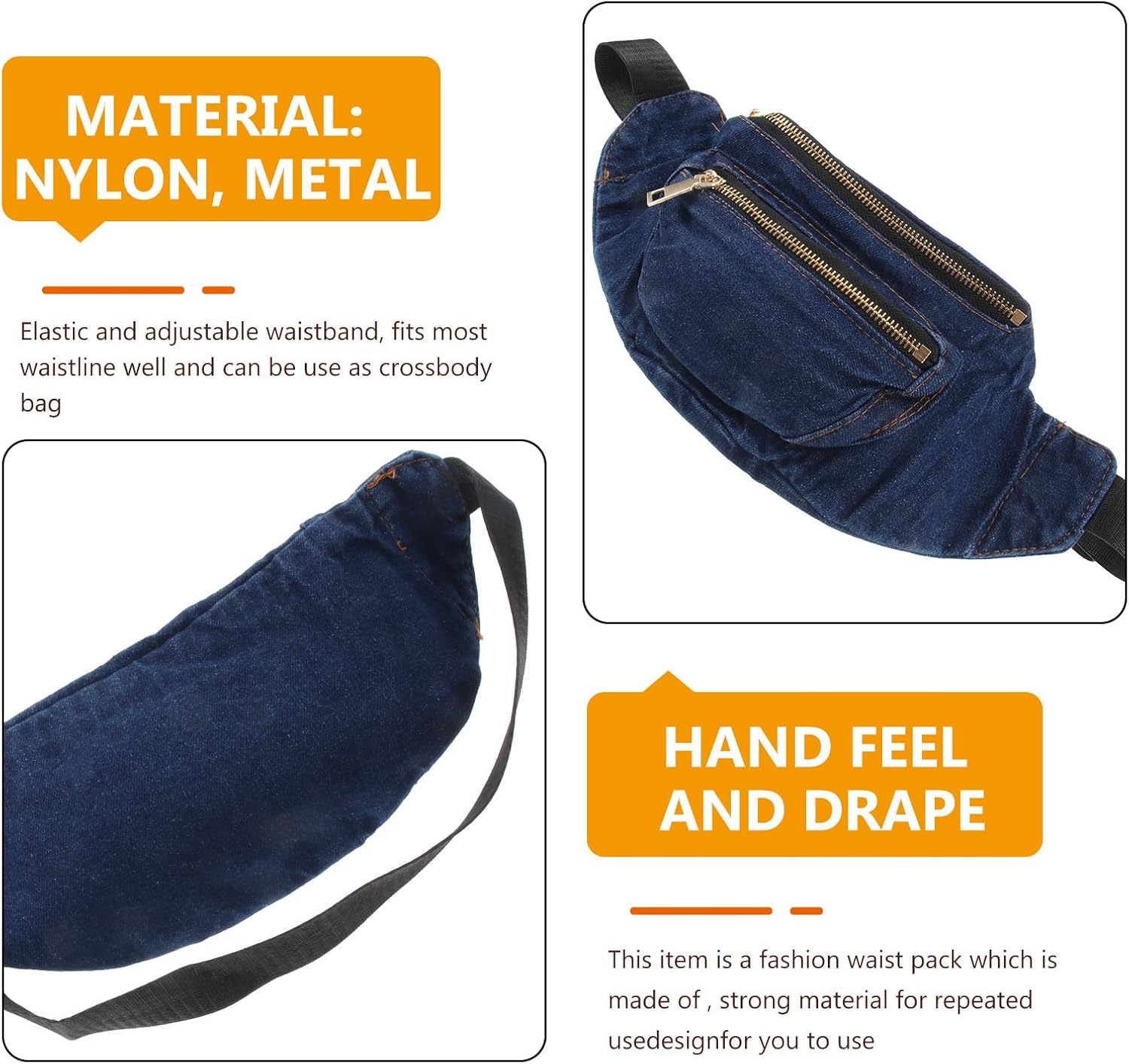 CALLARON Denim Belt Bag for Women Waist Bag 9.84x6.29inch Vintage Denim Fanny Pack Adjustable Belt Crossbody Waist Bag Chest Bag Fashion Washed Soft Denim Messenger Bag Travel Running Chest Pocket