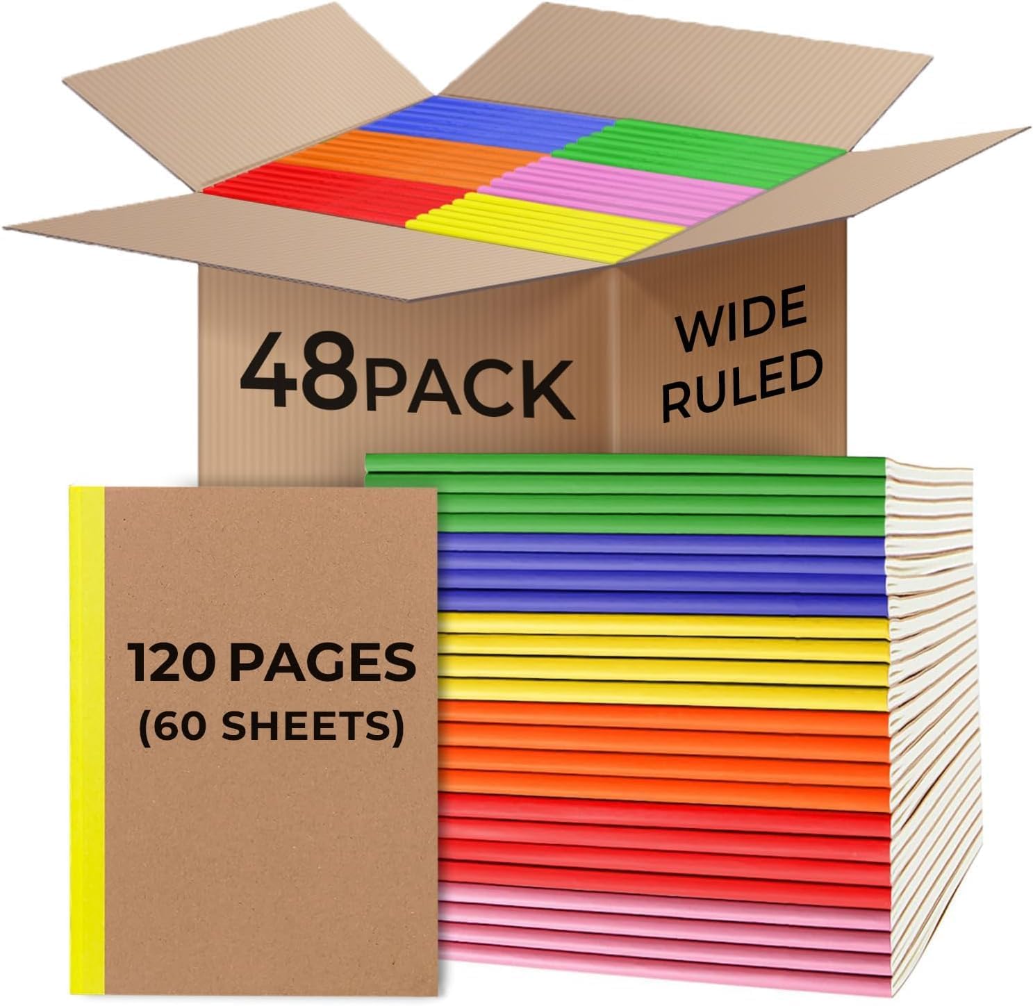 48 Pack A5 Kraft Notebook, 120 Pages(60 Sheets) Thick Notebook, Long Lasting, Wide Ruled, 8 x 5.7 Kraft Notebook, Bulk Composition Notebook, Bulk Kraft Travel Journals, Notebook for School
