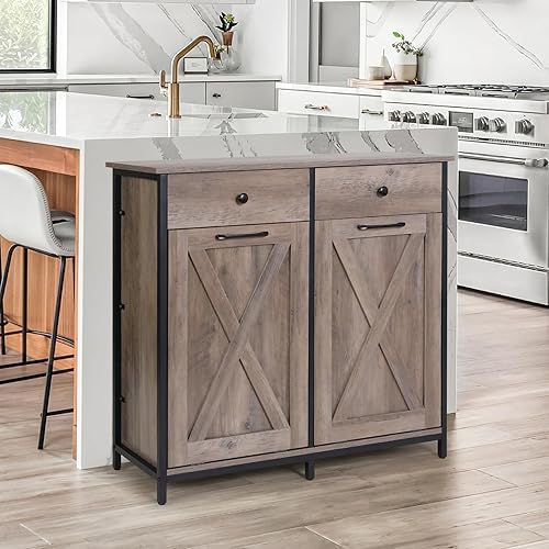 Miniatura 9 de Arlopu Gabinete de basura de doble inclinación, gabinete de reciclaje extraíble de cocina de 20 galones, gabinete clasificador de ropa de madera